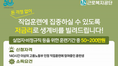 근로복지공단, 직업훈련 받는 실업자에 연 1% 저금리 대부