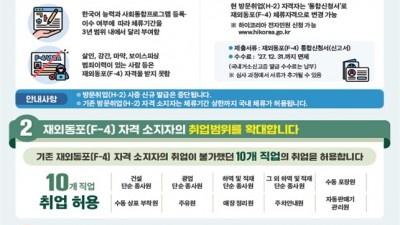 법무부, H2비자 → F4 재외동포 체류자격 일원화…국적 차별 없앤다